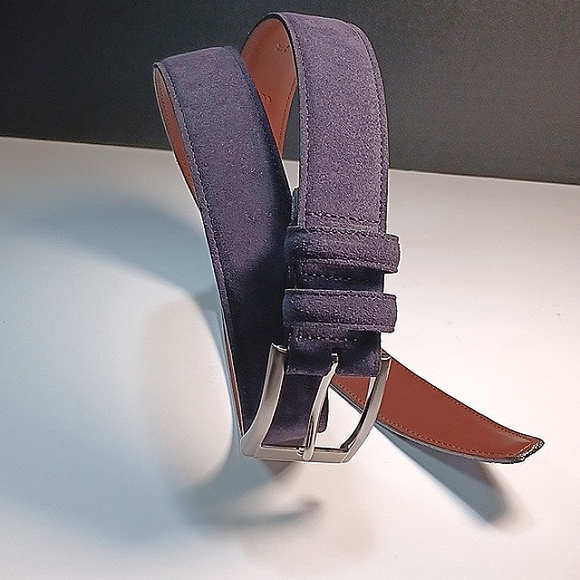 Color: Navy, European Suede Leather Belt, Men’s 36, Made in USA - Picture 3 of 6